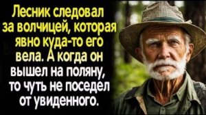 Лесник следовал за волчицей, которая явно куда-то его вела. А когда он вышел на поляну, то чуть не