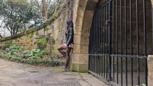 mini skirt / biker jacket /hightheels