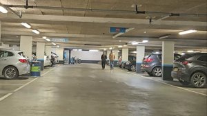 Crossdresser returns shopping cart in black mini dress and chuncky boots (15)