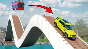 Автомобили гоняют по деревянному мосту в BeamNG Drive