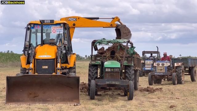 JCB 3DX Plus Loading Mud in John Deere 5045 Swaraj 744, 735FE, 742XT Tractors | jcb and tractor