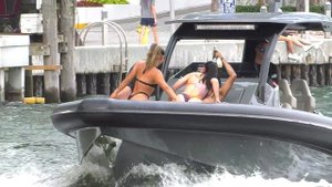 Boats Arriving And Leaving From The Miami River Near Miami Beach Florida USA