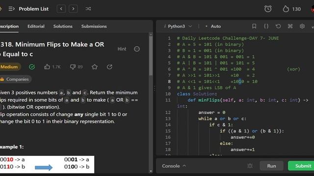 Daily Leetcode Challenge | Day 7 | Minimum Flips to Make a OR b Equal to c