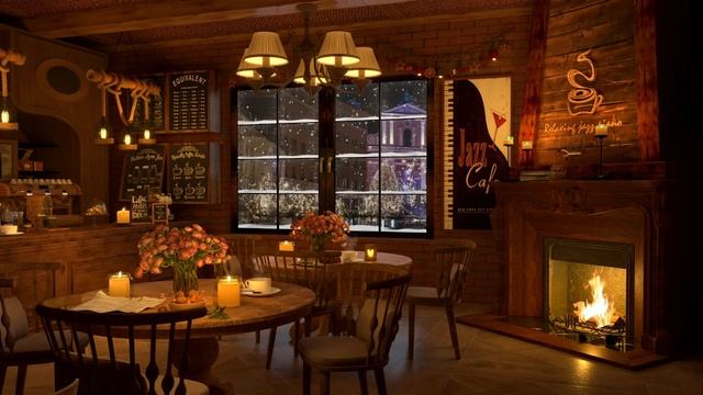 4K Cozy Coffee Shop ❄️ with Smooth Piano Jazz Music | Background Instrumental to Relax, Study, Work смотреть онлайн