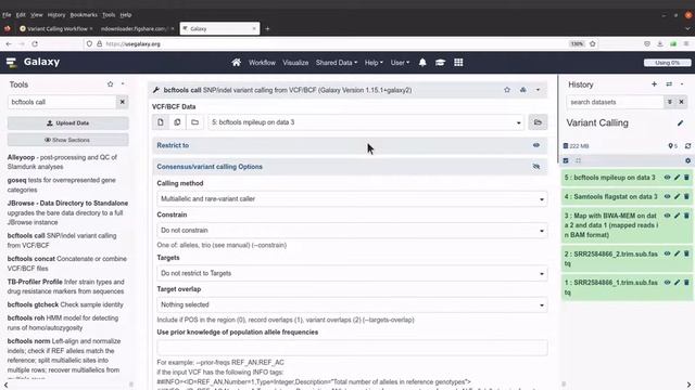galaxy tutorial variant calling with bcftools
