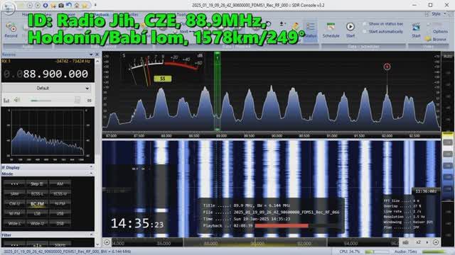 19.01.2025 11:35UTC, [Es, oos], Radio Jih, Чехия, 88.9МГц, 1578км