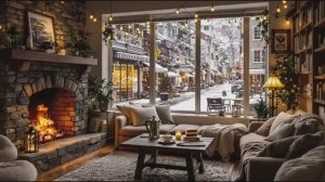 Cozy Winter Cafe Ambience Jazz Relaxing Music & Crackling Fireplace for Reading