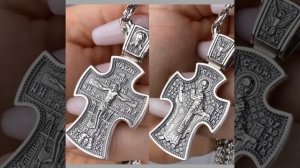 Двойная защита - Двусторонний серебряный мужской крестик