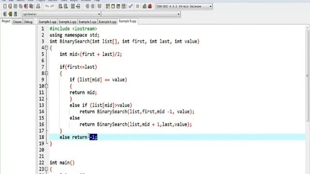 1.7 Binary Search with Recursion Implementation in C++