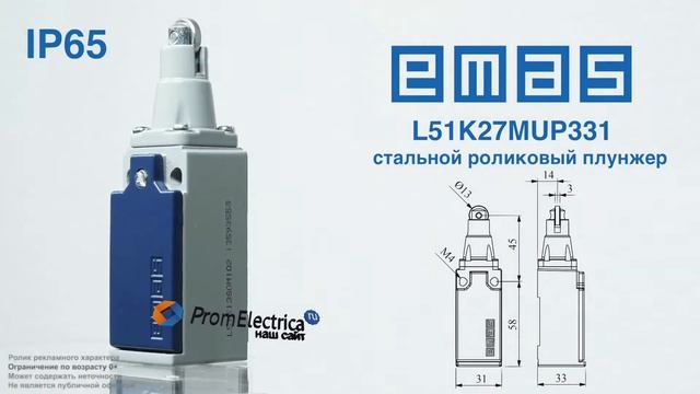 L51K27MUP331  Концевой выключатель со стальным роликовым плунжером,  2NO + NC,  Emas