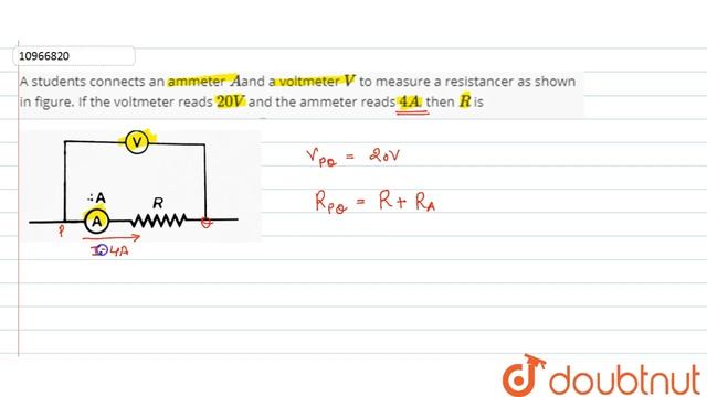 A students connects an ammeter `A `and a voltmeter `V` to measure a resistancer as shown in figu...