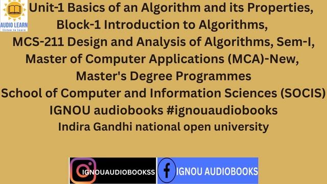 Basics of an Algorithm and its Properties, Unit-1 Block-1 MCS-211 MCA SOCIS #ignou #algorithm #algo