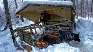 3 дня ЗИМНИЙ КЕМПИНГ в метель с моей собакой. -12° ВЫЖИВАНИЕ В ДИКОЙ МЕСТНОСТИ. Снежная буря