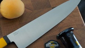 Кухонный шеф нож Owl Knife CH210, сталь Bohler N690, рукоять желтая G-10