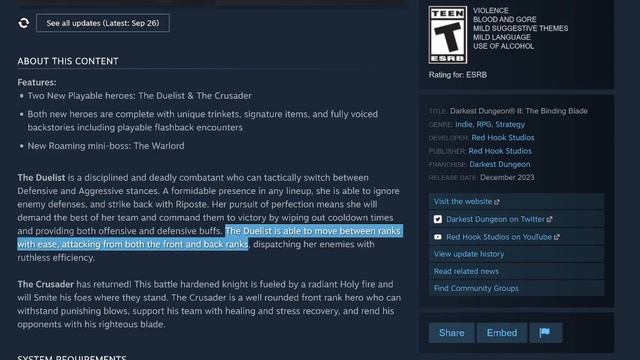 CRUSADER IS BACK!  Two New Heroes, The Binding Blade DLC in DECEMBER!  (Darkest Dungeon 2 Update)