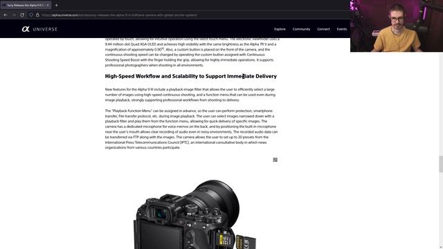 Research for a Sony A9iii Global Shutter camera video.