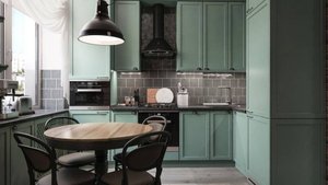 Большая зеленая кухня в стиле неоклассика - идеи дизайна интерьера