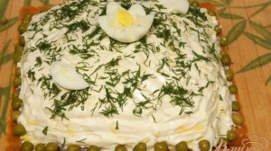 Слоеный салат с кальмаром