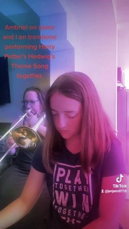 Playing Trombone and piano Harry Potter's Hedwig's Theme Song Mother Daughter Duet 2.26.22