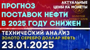 Прогноз поставок нефти в 2025 году снижен. Анализ рынка золота, серебра, нефти, доллара 23.01.2025 г