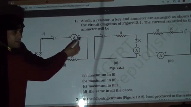 A cell, a resistor, a key and ammeter are arranged as shown in the circuit diagrams of Figure