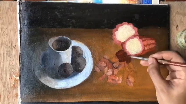 OIL PAINTING FOR BEGINNERS- STILL LIFE | CACAO OIL PAINTING | DRAWING TO PAINTING смотреть онлайн