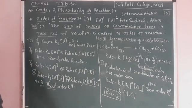 TYBSC CH-501 Sem-V Chemical Kinetics Lecture-4: Order and Molecularity смотреть онлайн