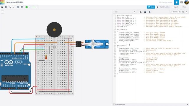 Servo Motor (RGB LED) with Arduino in Tinkercad