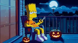 Барт Симпсон Чилит с Тыквами на Балконе | Bart Simpson Halloween Chill Smoke - Живые Обои