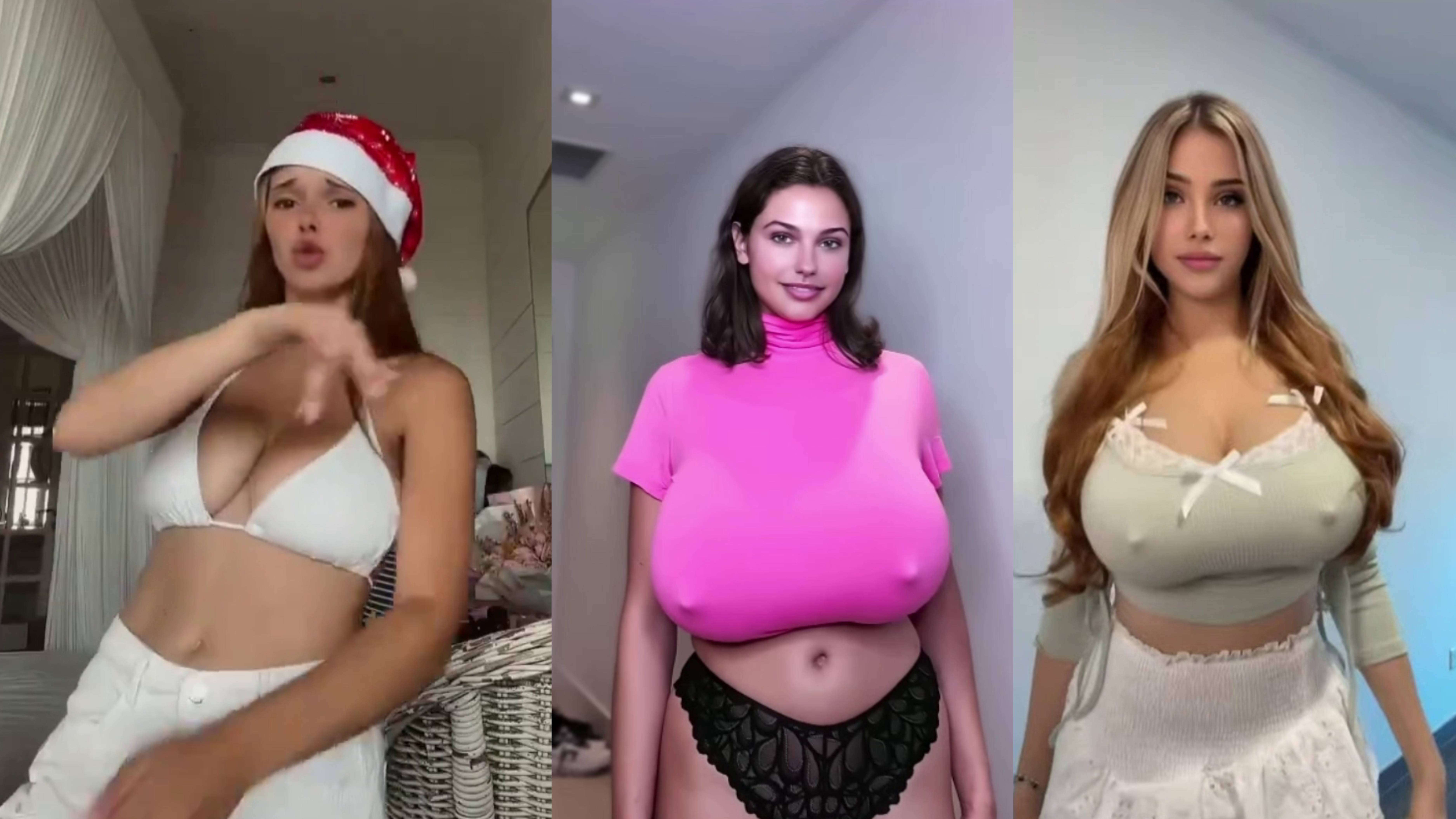 Huge Boobs / No Bra / Hard Nipples 08 - Big bank tiktok challenge ❤️ClipchampGirls 2025