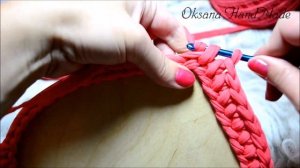 Корзина "Сердце" из трикотажной пряжи с крышкой. Как обвязать деревянное донышко.