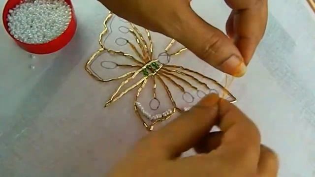 Hand Embroidery Beaded Butterfly Amazing beaded butterfly embroidery  with beads work  basic trick