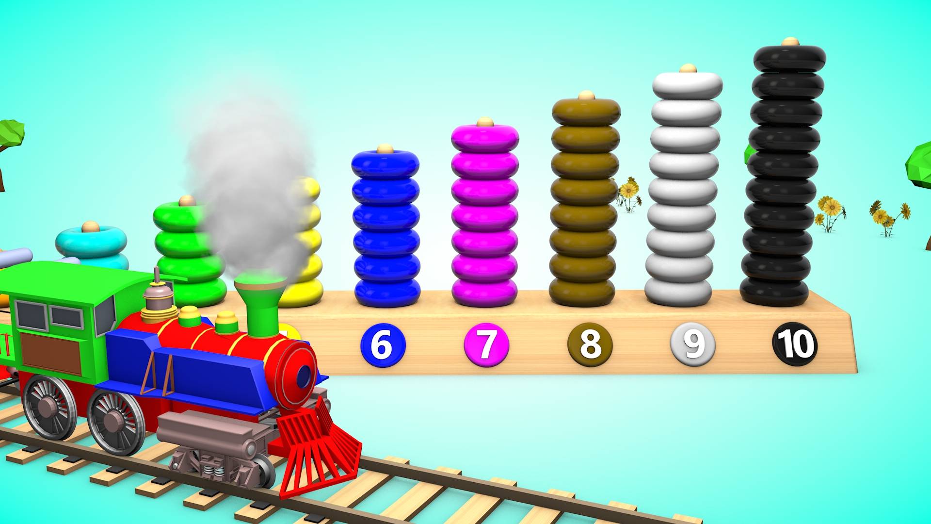Учимся считать от 1 до 10 изучаем цвета для маленьких деток с паровозиком