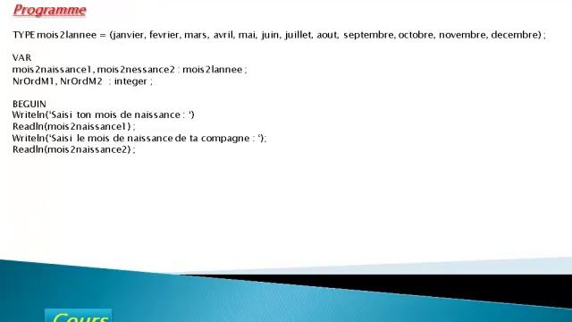 Programmation Pascale: Les types énumérés de variables non standards