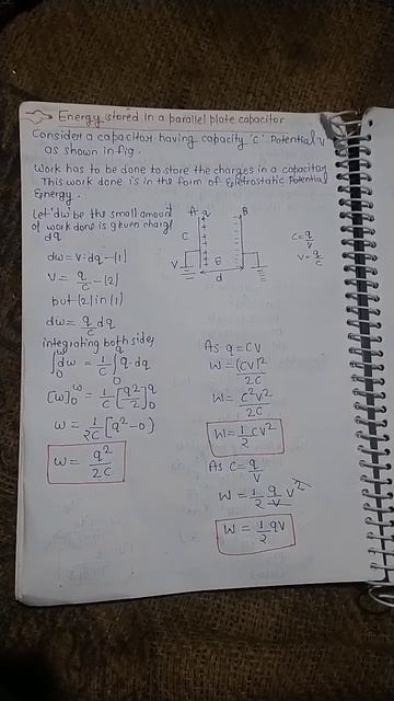 Energy Stored In a Capacitor Derivation #class12 #physicswallah #physics #workdone
