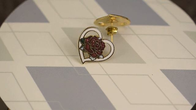 Винтажные серьги "Розочки-сердечки" клуазоне (Тайвань/Китай) смотреть онлайн