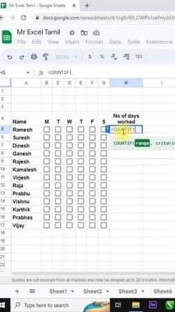 Attendance sheet auto counting using google sheet in tamil