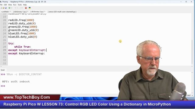 Raspberry Pi Pico W LESSON 73: Control a RGB LED Using a Dictionary in MicroPython