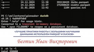 Лучшие практики работы с большими научными данными: используем Parquet и DuckDB. Доклад Бегтина И.В.