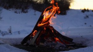 Костер зимним вечером. Музыка потрескивания дров на морозном воздухе