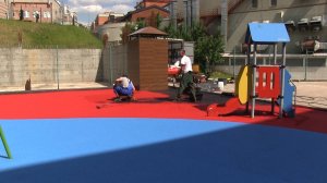Укладка резинового покрытия со сложным основанием