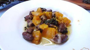 Куриные сердечки запеченные с тыквой