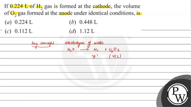 If \( 0.224 \mathrm{~L} \) of \( \mathrm{H}_{2} \) gas is formed at the cathode, the volume of \... смотреть онлайн