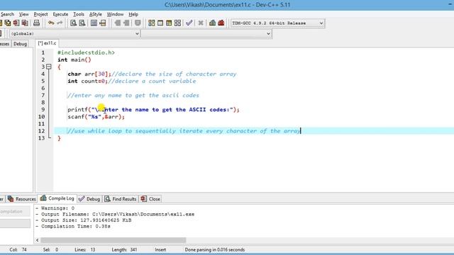 Program to get the ASCII value of the given characters.