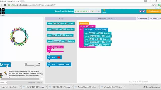 Code.org Course 2, Stage 7 'Artist:Loops' смотреть онлайн
