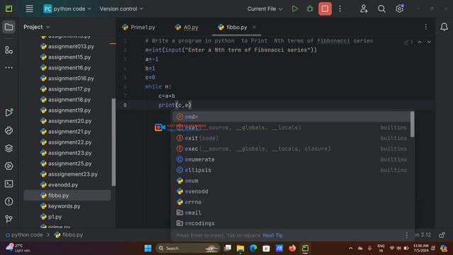print  Nth term of Fibbonacci series using python 2024|code|program