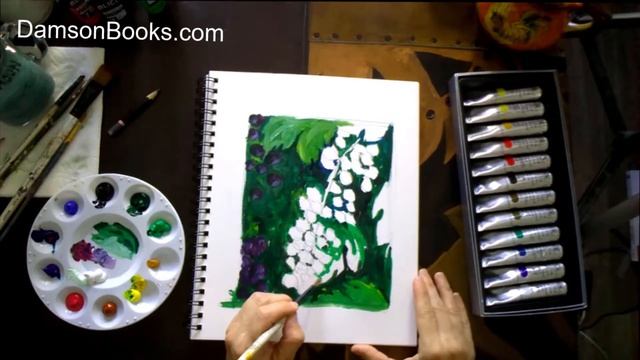 Learn to paint Grapes on a Vine - Step by step painting tutorial with D. A. Damson