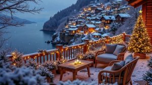 Релакс музыка вид на Фьорды в Норвегии Скандинавское Рождество. Сказочная зима снег маленькие домики