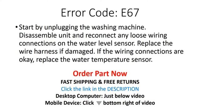E67 Error Code SOLVED!!! GE Front Load Washer Washing Machine