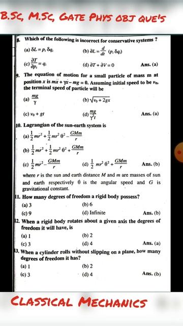 Classical Mechanics top50 obj.que's #shorts #B.Sc, M.Sc, GATE Exam смотреть онлайн